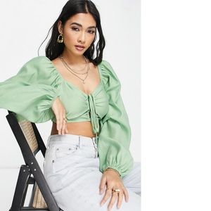 Topshop Ruched Crop Top Green